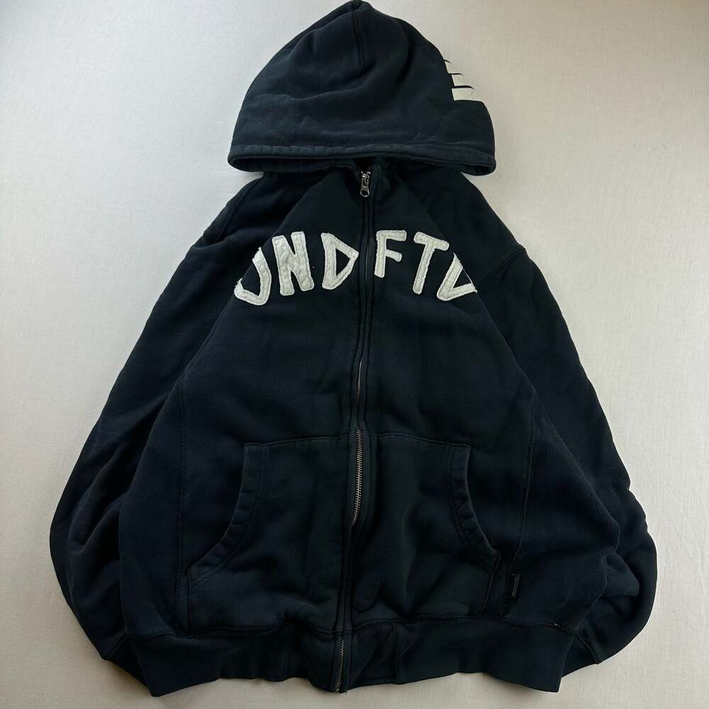Vintage Undefeated Full Zip Up Hoodie Black Medium Logo Graphic Streetwear